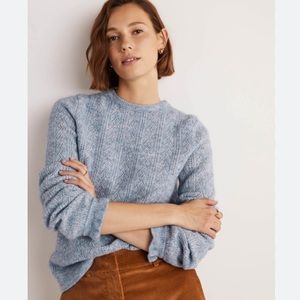 NWT Boden Fluffy Pointelle Sweater Corporal Blue Melange Ruffle Sleeves #K0628